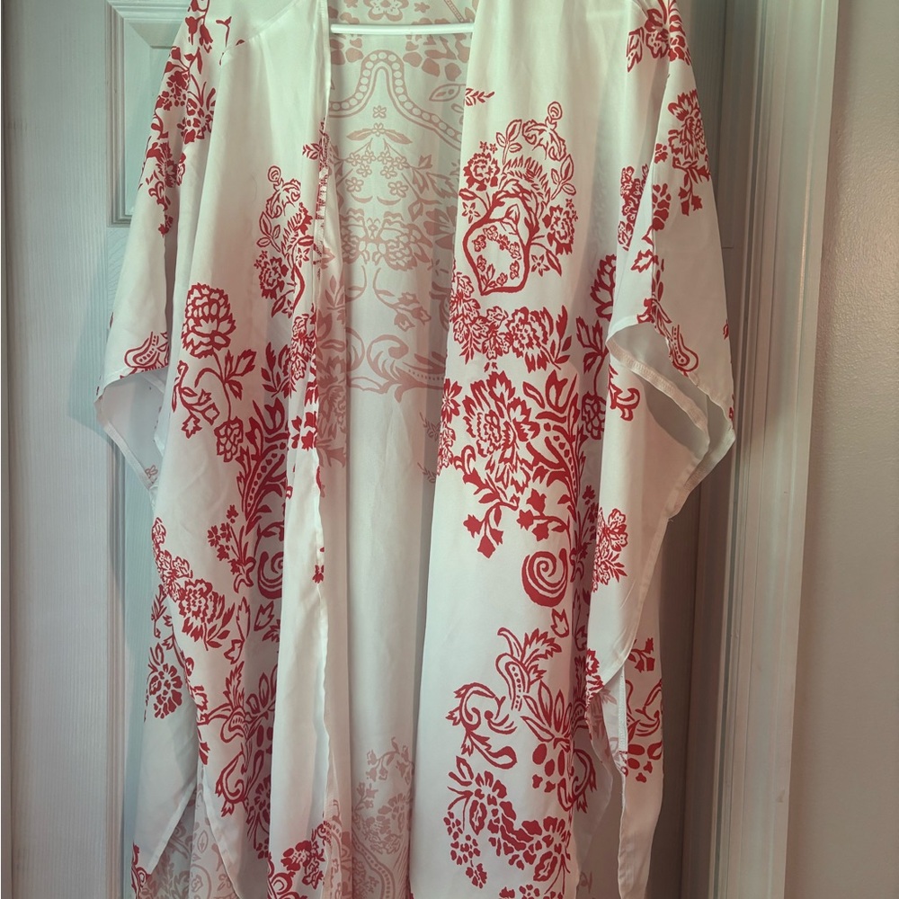 Red and White Floral Kimono